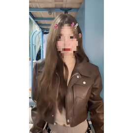 夹克上衣风辣妹皮衣外套女拉德美式美咖色秋装复古机车感设计甜酷
