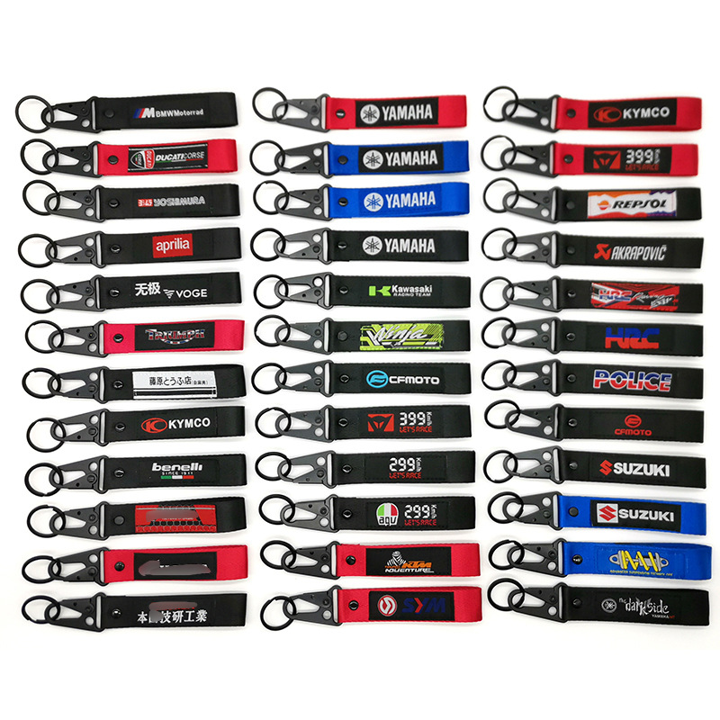 jdm摩托车改装刺绣织唛鹰嘴扣机车钥匙扣包包挂件钥匙环飘带
