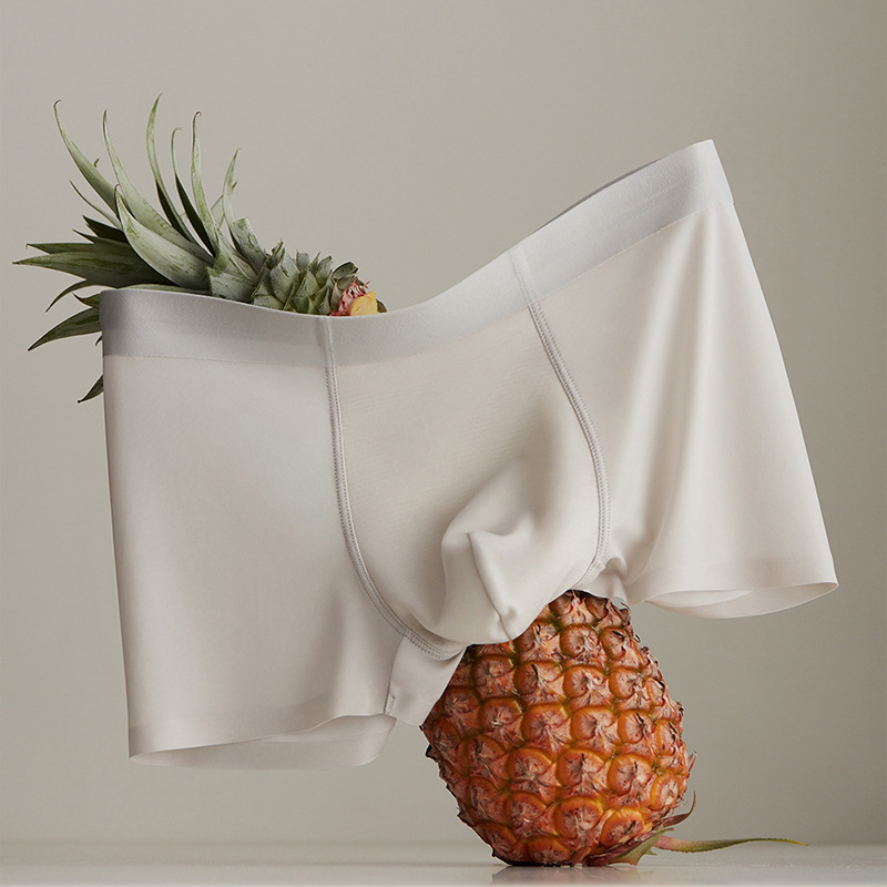 Cerotich Nude Ice Silk Seamless Men's Underwear Mid-Waist Plaid Breathable Shorts Summer Solid Color Boxer Briefs