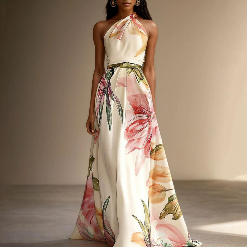 2026 European and American Cross-Border Amazon Independent Site Shein Printed Elegant Runway Party Vacation Long Dress