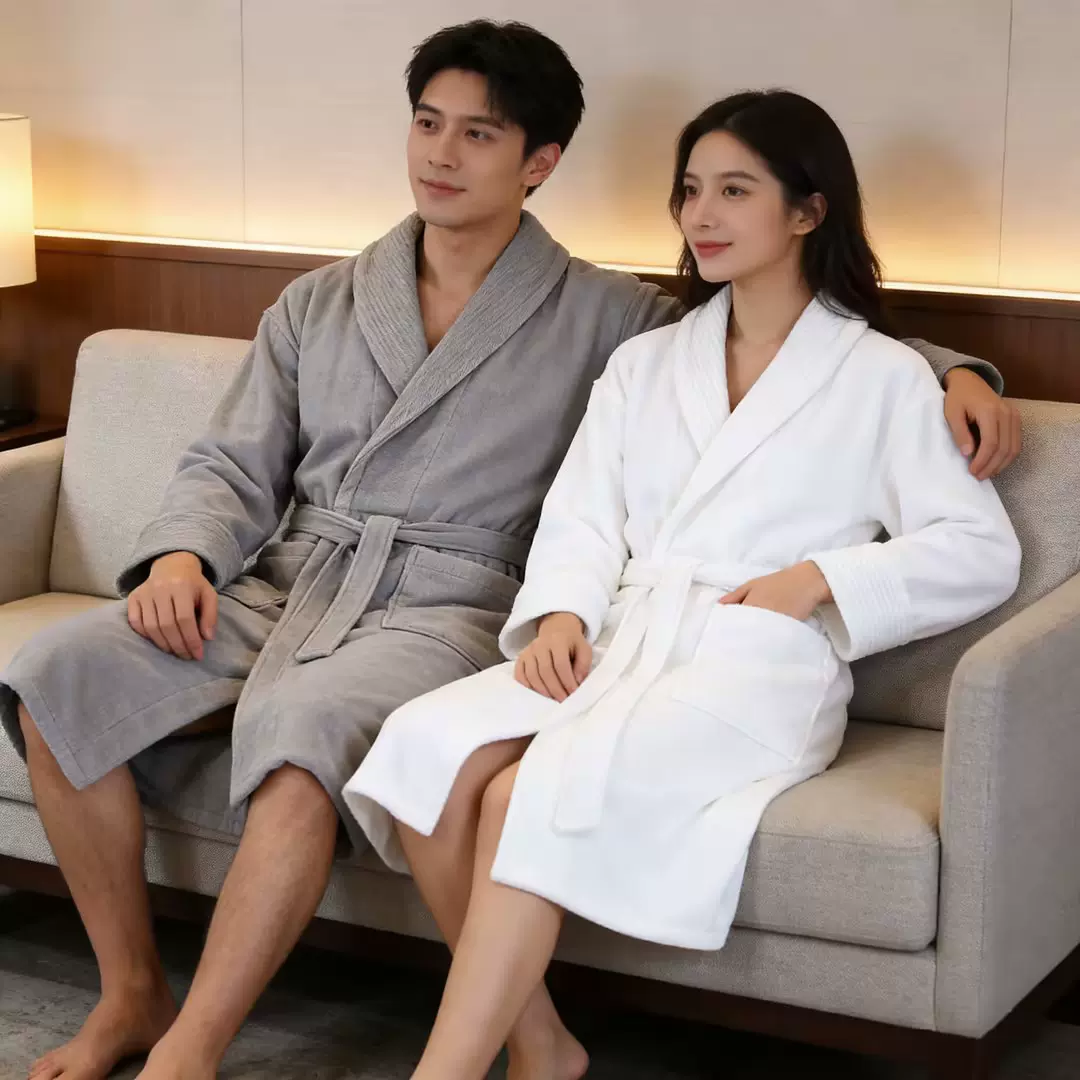 浴袍五星级酒店纯棉加厚浴袍可定制logo高档纯棉吸水洗澡浴衣睡袍