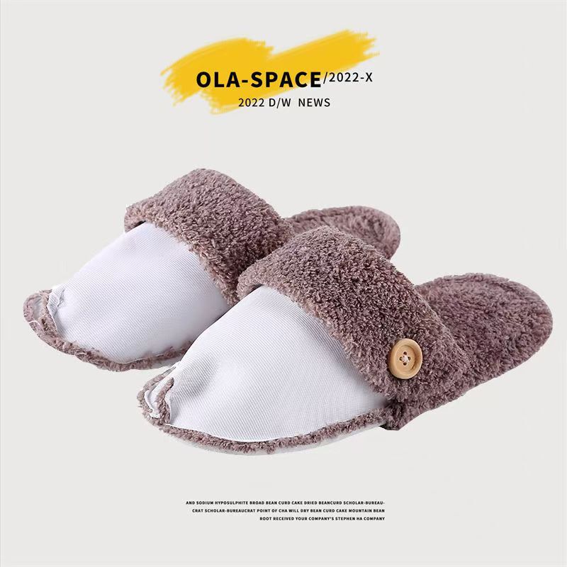 Autumn and winter new home removable and washable solid color couples plush color matching cotton slippers liner warm casual