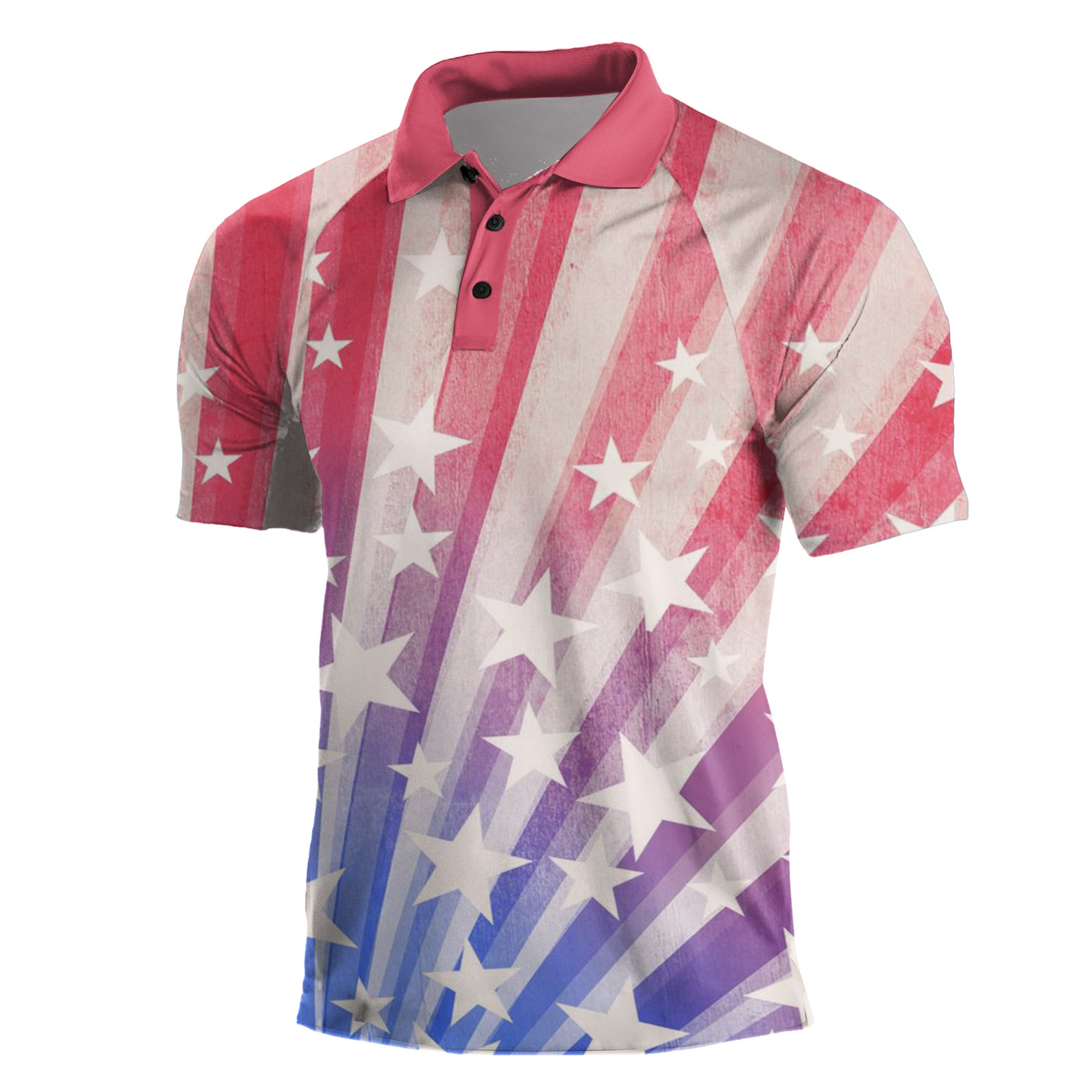 Cross-border Europa y América 2023 nuevos hombres casuales de manga corta Henry Independence Day Elements Camisa POLO raglán de tres botones para hombres