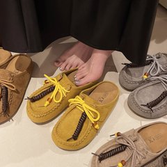 2025秋新款韩版拖鞋复古包头外穿凉拖鞋串珠平底休闲一脚蹬半拖鞋