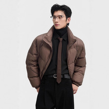 220g高充绒量90白鸭绒羽绒服男士短款立领宽松面包服2025新款