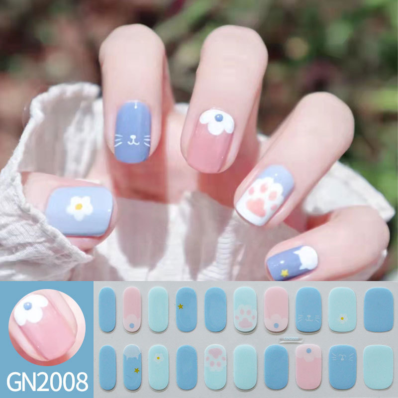 Ou Nai 20 refers to baking-free gel nail stickers Little Red Riding Book with simple grid line nail stickers a generation of hair