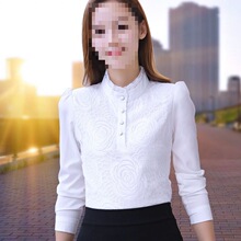 年春装新款女衬衫长袖上衣高领蕾丝秋冬加绒打底衫气质雪纺衫