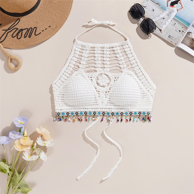 Bohemian Neck Small Vest Sling Women's Summer Short Leaky Shoulder Belt Chest Pad Top Backless Hollow Strapless Embroidered