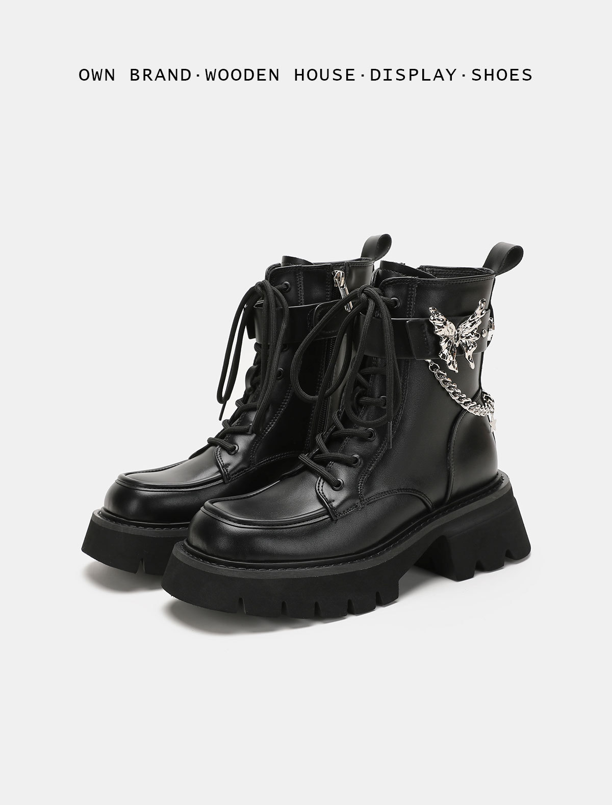 2024 Ősz/Tél Új Liquid Butterfly Martin Talpú Könnyű Knight Rövidnadrág Női Vastag Sarkú Farmer Bőr Csizma_voghion.com