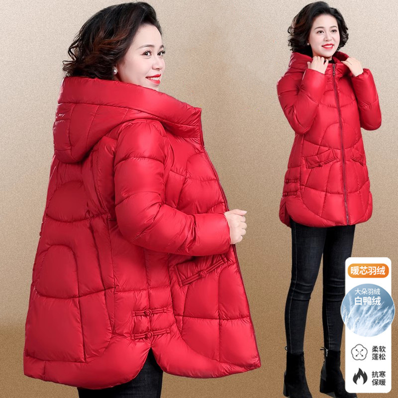 中年妈妈羽绒服冬装外套中老年女装新款气质高级感中长款棉衣