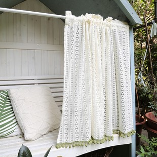 Lace Hair Ball Artistic ins Style Nordic Wear Rod Cabinet Door Curtain Half Curtain Curtain Head Short Curtain Punch-free Curtain