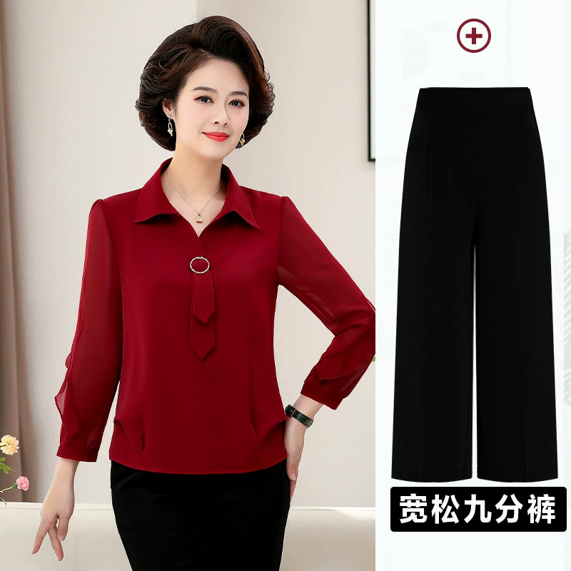 Spring shiffon set, autumn summer shirt for elderly