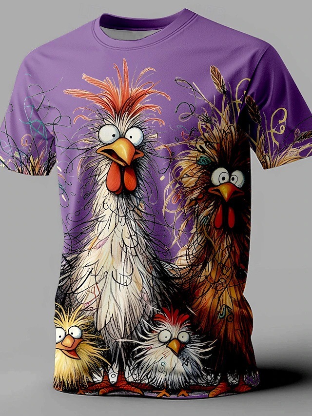 Venta caliente pollo frito 3D impresión digital fábrica venta directa verano calle salvaje suelta cuello redondo camiseta de manga corta
