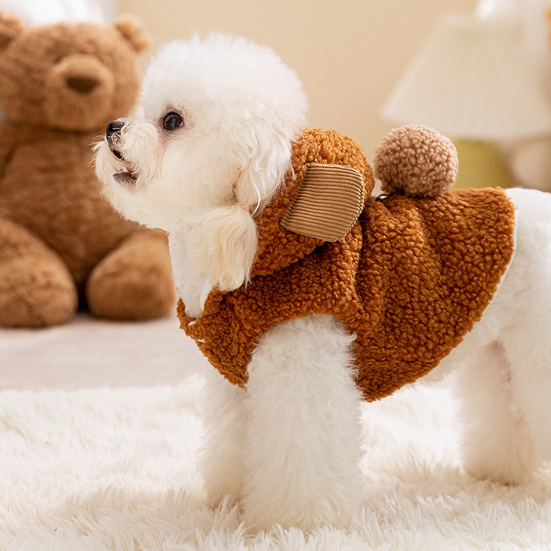Brown lindo viento animal sin mangas tracción camisa de peluche osos orejas perros pequeños encapuchados ropa de perro mascota al por mayor
