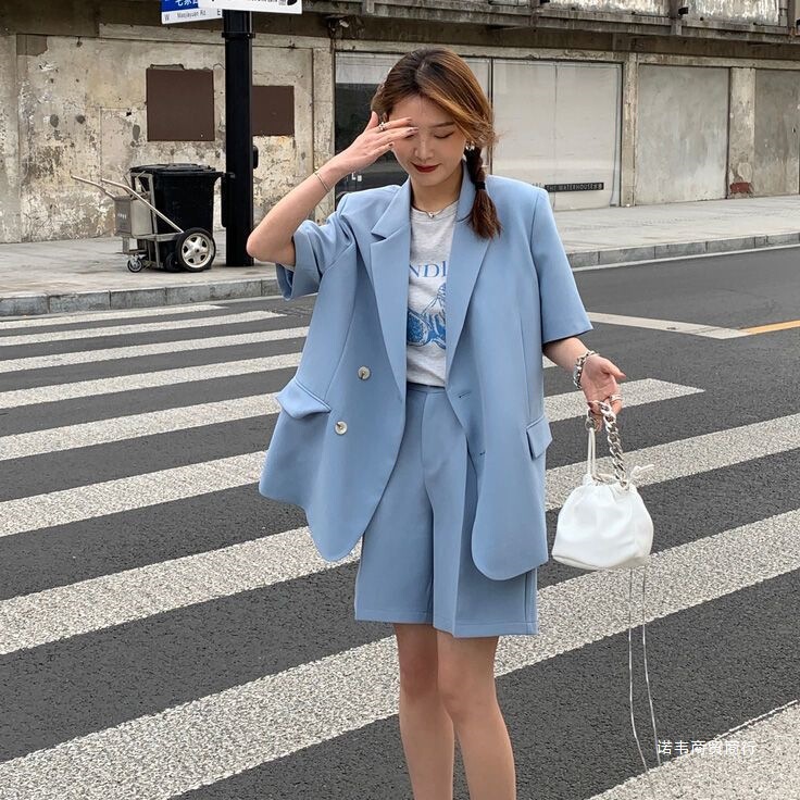 Single Piece/Set: Summer Slim-Fit Commuter Suit, Short-Sleeved Loose Thin Jacket, Casual and Stylish Two-Piece Set Single Piece/Set: Summer Slim-Fit Commuter Suit, Short-Sleeved Loose Thin Jacket, Casual and Stylish Two-Piece Set