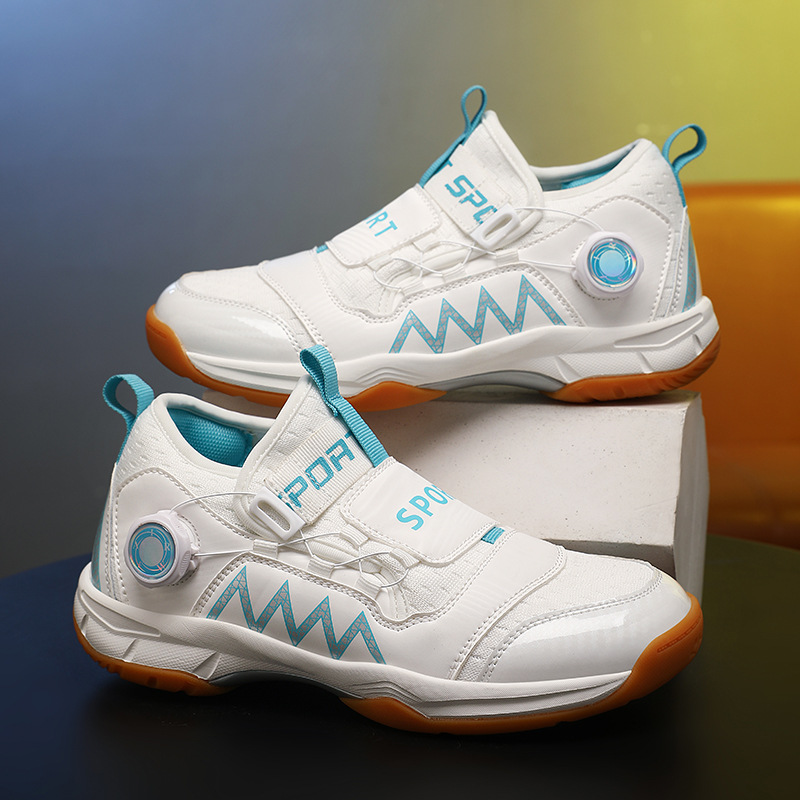 2025 nuevos zapatos de bádminton transpirables de doble red para niños y niñas botón giratorio de tenis de mesa entrenamiento profesional zapatos de competencia