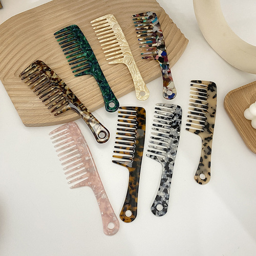 Korean Personality Retro Acrylic Handheld Hair Comb, Girl's Dormitory Long Handle Stylish Hairbrush, Acrylic Pattern Fashion Comb