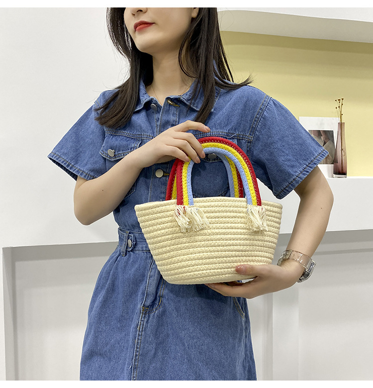 Cute rainbow hand-held small bag for women, new fashionable, casual and trendy women's bag, straw woven bag, beach vacation bag undefined