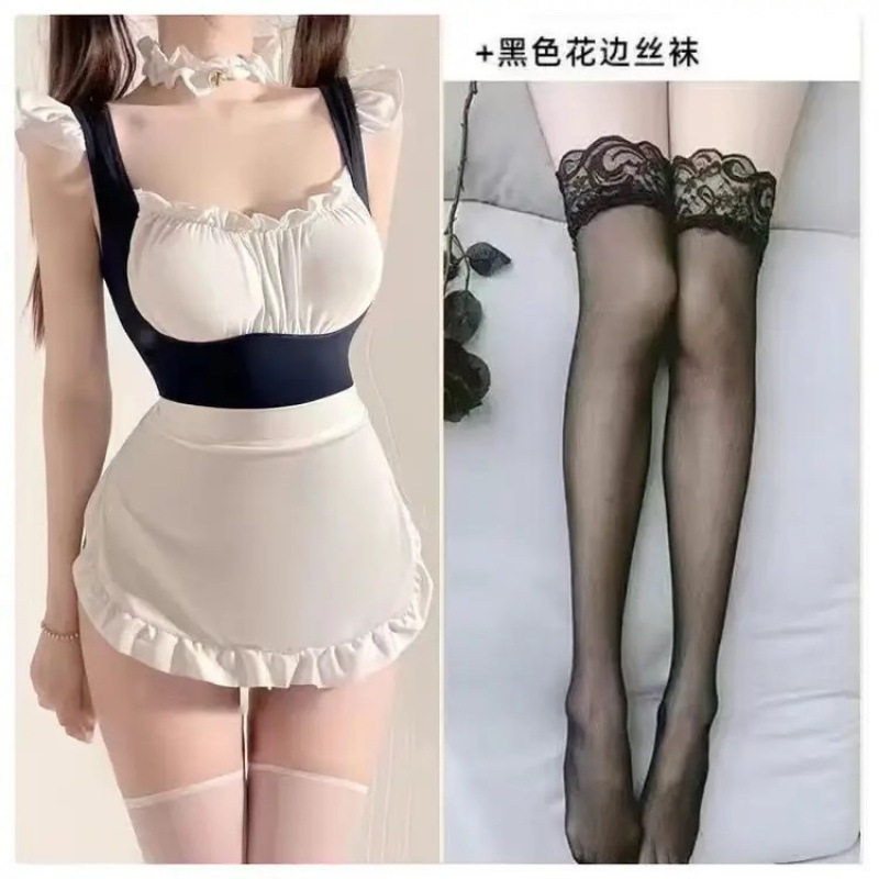 섹시한 메이드 점프수트 + 블랙 스타킹