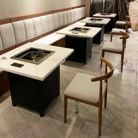 厂家大理石餐桌烧烤桌无烟火锅烧烤一体桌椅碳烤桌椅