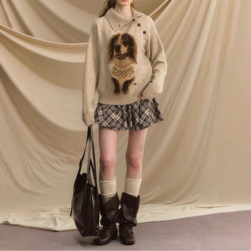Ingeya Good Morning Little Dachshund Pullover Thickened Sweater Women's Autumn Puppy Retro Loose Lazy Style Outerwear Sweater Ingeya Good Morning Little Dachshund Pullover Thickened Sweater Women's Autumn Puppy Retro Loose Lazy Style Outerwear Sweater