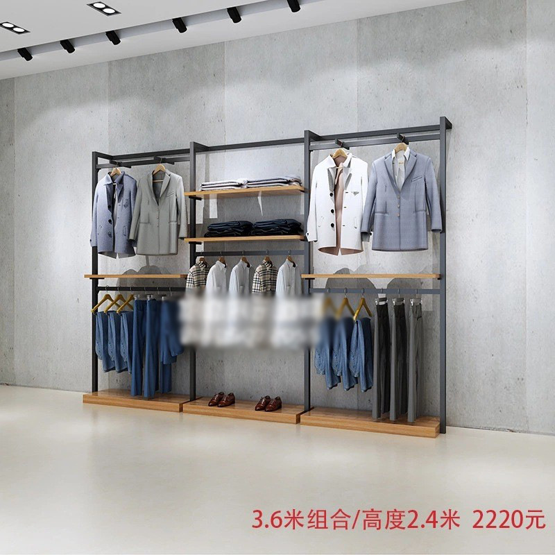 Tienda de ropa de alta gama soporte de exhibición estante de los hombres vitrina de piso negocio casual hombres tienda de ropa colgando estante