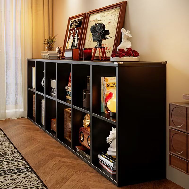 Solid Wood Lattice Cabinet Bookshelf Floor-Standing Storage Rack Living Room Storage Black Eight-Compartment Cabinet Kalike Low Bookcase