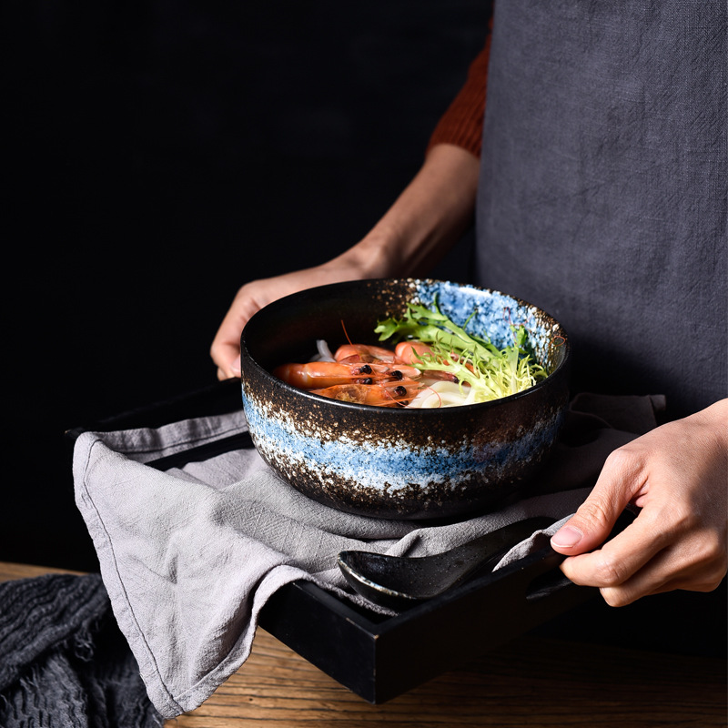Cuenco de cerámica japonés de Amazon transfronterizo con tapa conjunto de comer tazón de fideos individuales tazón de fideos instantáneos creativos color de la personalidad