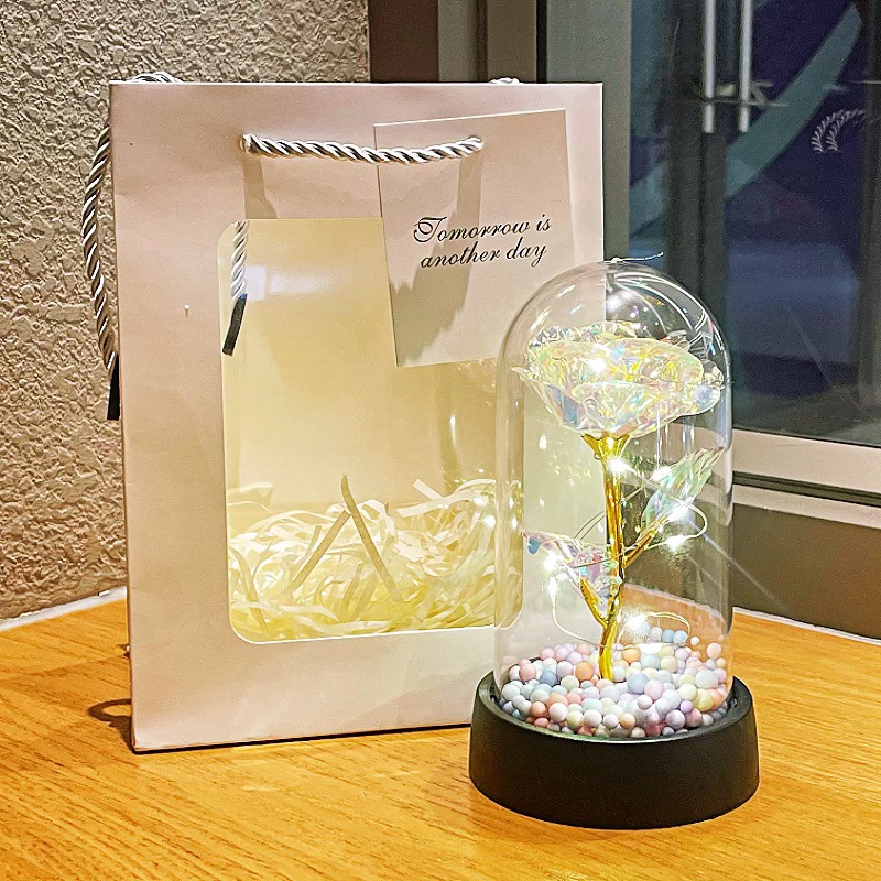 Transfronterizos brillantes rosas doradas lámparas de noche simulación ramo de flores eterno decoración de escritorio adornos regalos de cumpleaños