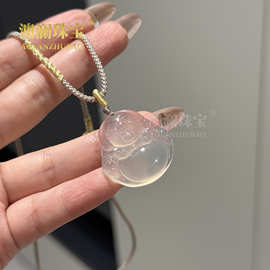 天然白玉髓吊坠马料高冰单面佛公粉玛瑙玉石弥勒佛挂件直播货源