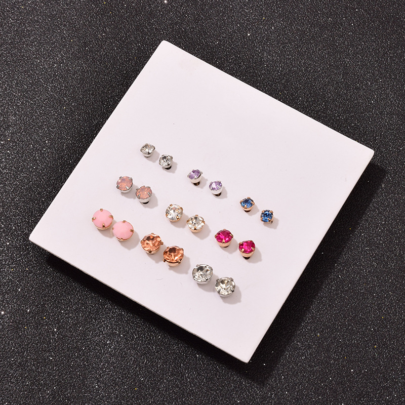 Korean Multicolor Rhinestone 9 Pairs Earrings Set Wholesale Nihaojewelry display picture 4