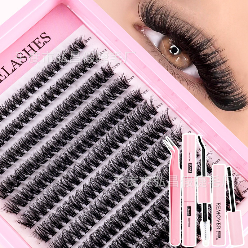 Amazon Cross-Border Hot-Selling False Eyelash Set DIY Hot Melt Single Cluster Self-Grafting Thick Natural Wholesale
