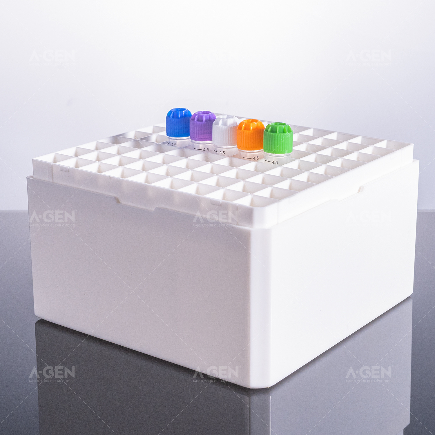 爱津厂家供应PC冻存盒适配1.5ml/2ml/5ml冻存管，混色实验室耗材