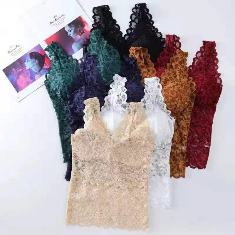 Lace vest underwear with chest pad versatile base no steel ring wrapped chest outer wear sexy push up Internet celebrity underwear