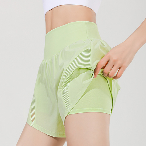 Quick-drying professional running sports shorts for women, fake two-piece outer casual pants, fitness anti-exposure yoga shorts for summer