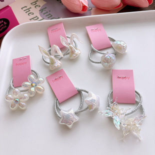 New Korean-style Mermaid Ji Xingxing Children's Hair Rope Electroplated Flower Girls' Rubber Tendon Hair Ring Girls' Sweet Hair Accessories