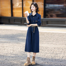 polo领牛仔连衣裙秋季新款简约大方韩版收腰显瘦高腰A字中长裙