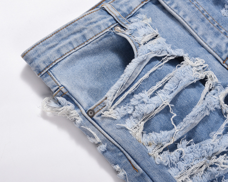 Abbigliamento maschile high street ins stesso retrò lavato vecchio buco ginocchio foderato baffi di gatto jeans dritti usurati_voghion.com
