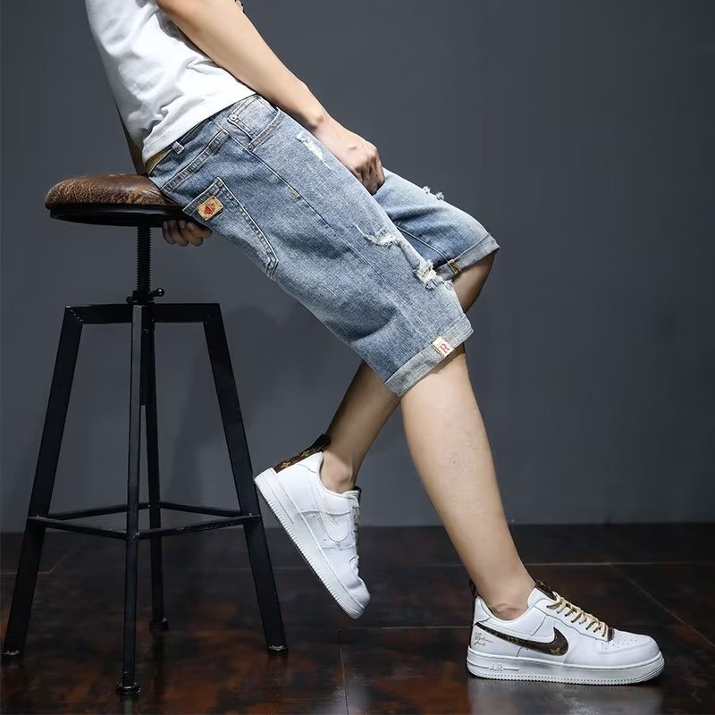 2025 New Cropped Jeans Men's Fashion Casual Versatile Loose Stretch Straight Pants Men's Trendy 2025 New Cropped Jeans Men's Fashion Casual Versatile Loose Stretch Straight Pants Men's Trendy
