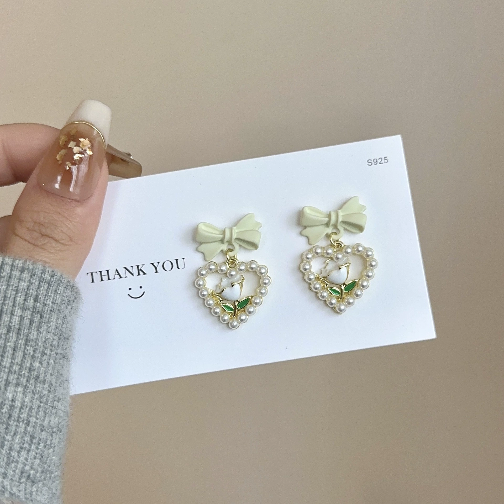 Fashionable fresh earrings, silver 925 sample, flowered