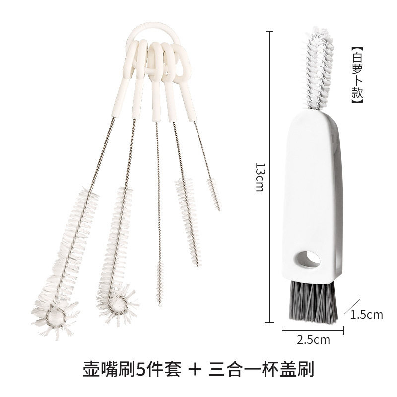 Cepillo multifuncional cinco en una taza cepillo de mango largo cepillo de paja cepillo de taza cepillo de botella de leche cepillo de tapa de taza cepillo de limpieza cepillo de paja cepillo