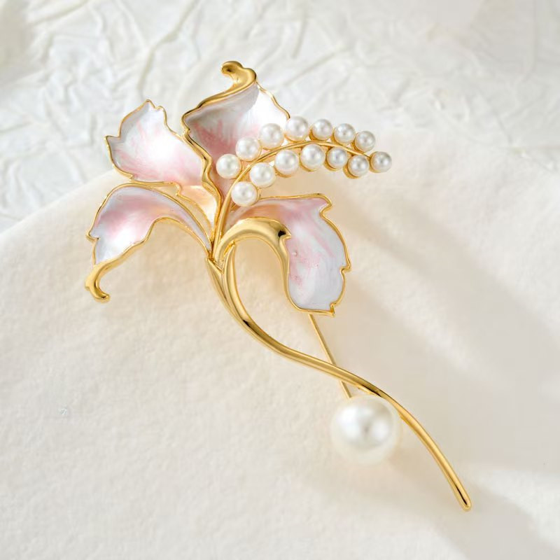 Cross-Border Best-Selling Versatile Enamel Lily Flower Brooch with a High-End Feel, Light Luxury, Exquisite Pin, Clothing Accessory, Corsage