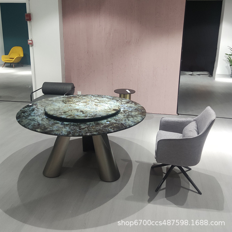 Elephant Leg Dining Table Light Luxury Super Crystal Stone Dining Table Marble Dining Table Stainless Steel Titanium Grey Feet Table with Turntable 1.5 m Elephant Leg Dining Table Light Luxury Super Crystal Stone Dining Table Marble Dining Table Stainless Steel Titanium Grey Feet Table with Turntable 1.5 m