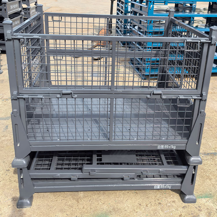 金属周转箱 可堆垛四面进叉可上货架折叠式仓储笼