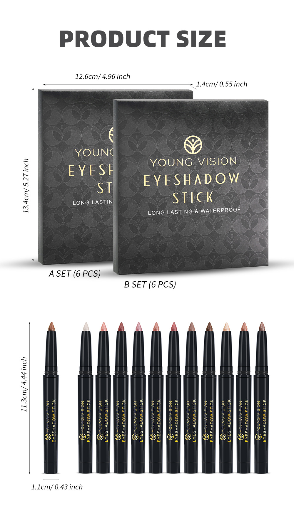 YOUNG VISION 6-color Eyeshadow Pen set: Pearlescent Rotating Eyeshadow stick for easy coloring, brightening and contouring undefined