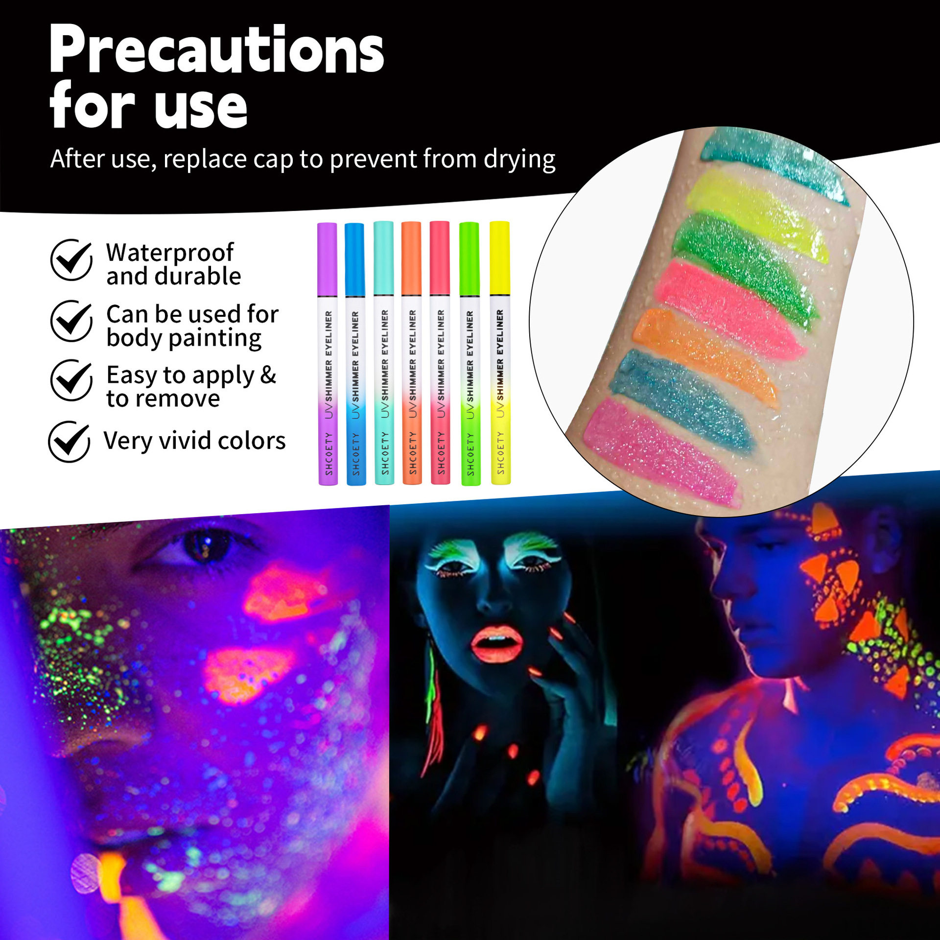 SHCOETY colored fluorescent pearlescent eyeliner Pen, fine sparkling eyeliner liquid pen, face painting, waterproof and sweat-proof undefined
