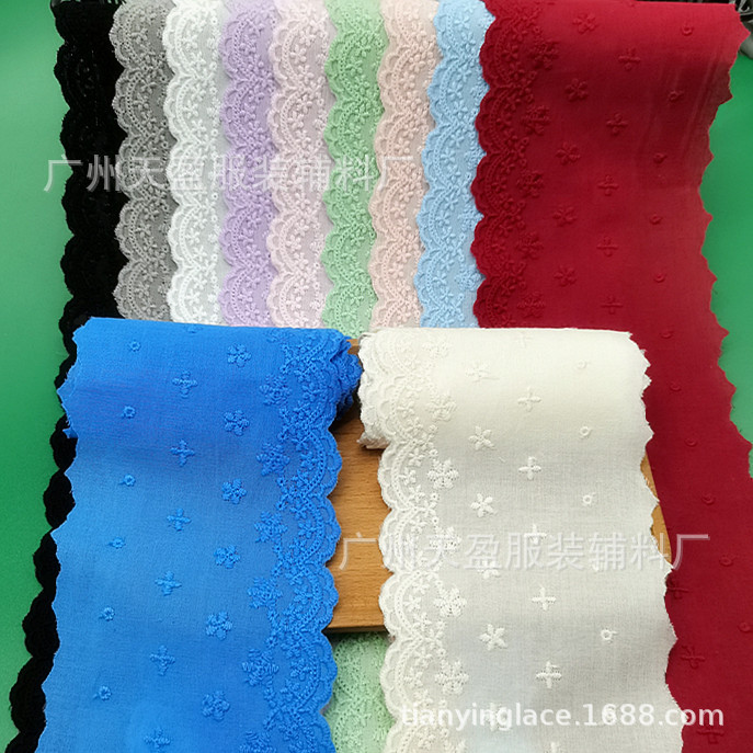 天盈10cm宽现货批发彩色棉布刺绣蕾丝花边洛丽塔服装辅料发圈材料