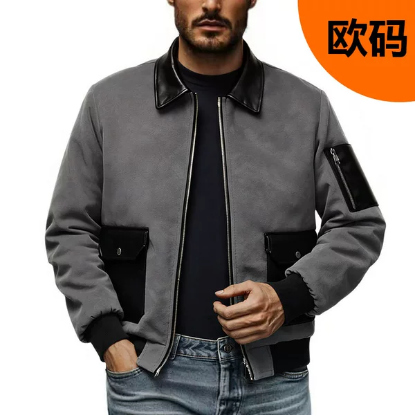 European Size Autumn Cross-Border Amazon 3D Men's Jacket New Color-Blocking Texture Casual Fashion Windproof Jacket