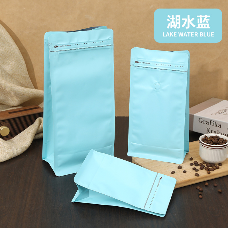 Válvula de escape unidireccional bolsa de frijoles de café 1/4 libra de color de papel de aluminio bolsa de pie en stock cremallera lateral bolsa de café de sellado de ocho lados