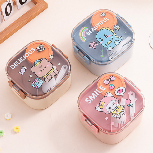 Cross-border children's bento box, microwave oven office worker lunch box, square stainless steel rice box, student fruit box